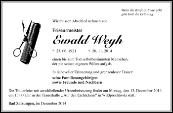 Traueranzeige von Ewald Weyh von Südthüringer Presse
