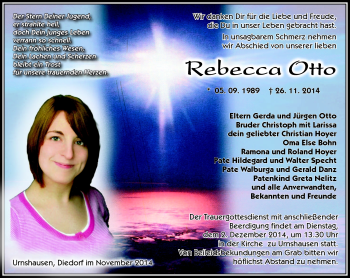 Traueranzeige von Rebecca Otto von Südthüringer Presse