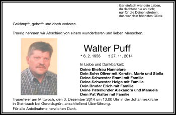 Traueranzeige von Walter Puff von Frankenpost