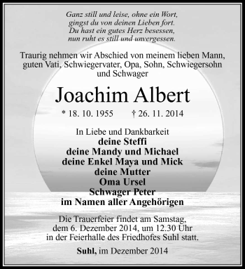 Traueranzeige von Joachim Albert von Südthüringer Presse