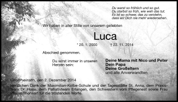 Traueranzeige von Luca  von Neue Presse Coburg
