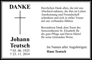 Traueranzeige von Johann Teutsch von Frankenpost