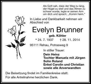 Traueranzeige von Evelyn Brunner von Frankenpost