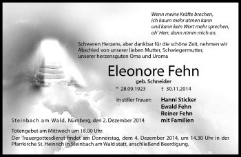 Traueranzeige von Eleonore Fehn von Neue Presse Coburg