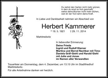 Traueranzeige von Herbert Kammerer von Frankenpost