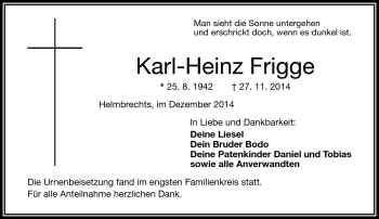 Traueranzeige von Karl-Heinz Frigge von Frankenpost