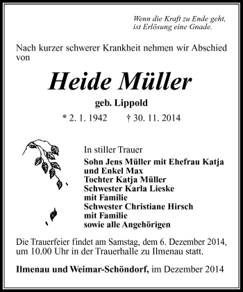 Traueranzeige von Heide Müller von Südthüringer Presse
