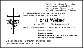 Traueranzeige von Horst Weber von Frankenpost