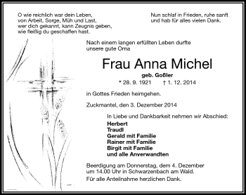 Traueranzeige von Anna Michel von Frankenpost