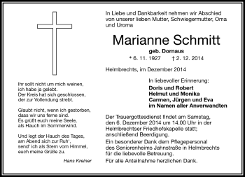 Traueranzeige von Marianne Schmitt von Frankenpost