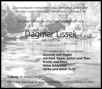 Traueranzeige von Dagmar Lissek von Neue Presse Coburg