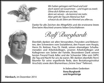Traueranzeige von Ralf Burghardt von Südthüringer Presse