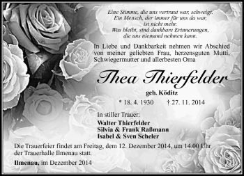 Traueranzeige von Thea Thierfelder von Südthüringer Presse