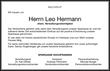 Traueranzeige von Leo Hermann von Frankenpost