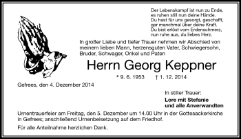 Traueranzeige von Georg Keppner von Frankenpost