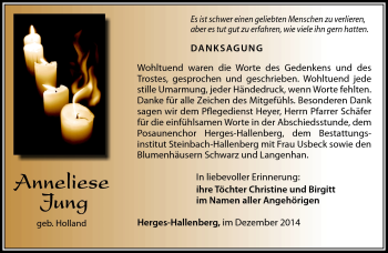 Traueranzeige von Anneliese Jung von Südthüringer Presse