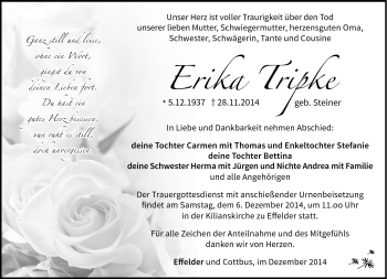 Traueranzeige von Erika Tripke von Südthüringer Presse