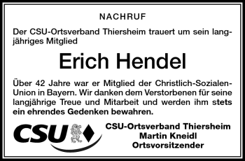 Traueranzeige von Erich Hendel von Frankenpost