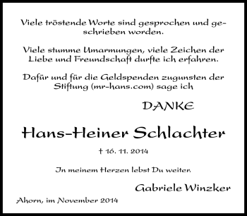 Traueranzeige von Hans-Heiner Schlachter von Neue Presse Coburg
