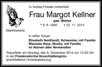 Traueranzeige von Margot Kellner von Frankenpost
