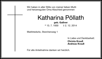 Traueranzeige von Katharina Pöllath von Frankenpost