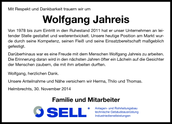 Traueranzeige von Wolfgang Jahreis von Frankenpost