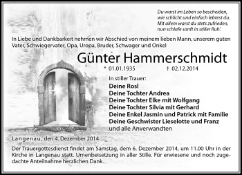 Traueranzeige von Günther Hammerschmidt von Neue Presse Coburg