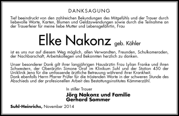 Traueranzeige von Elke Nakonz von Südthüringer Presse