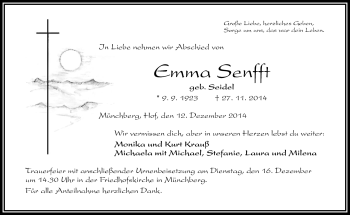 Traueranzeige von Emma Senfft von Frankenpost