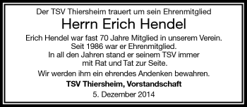 Traueranzeige von Erich Hendel von Frankenpost