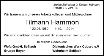 Traueranzeige von Tilmann Hammon von Neue Presse Coburg