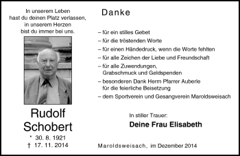 Traueranzeige von Rudolf Schobert von Neue Presse Coburg