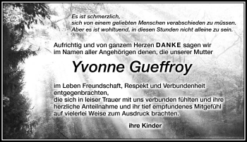 Traueranzeige von Yvonne Gueffroy von Südthüringer Presse