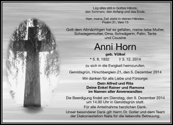 Traueranzeige von Anni Horn von Frankenpost