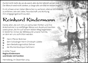 Traueranzeige von Reinhard Kindermann von Südthüringer Presse