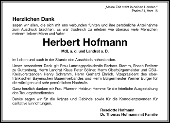 Traueranzeige von Herbert Hofmann von Frankenpost