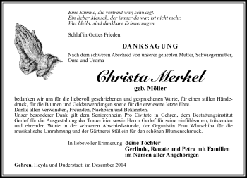 Traueranzeige von Christa Merkel von Südthüringer Presse