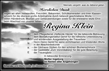 Traueranzeige von Regina Kleine von Südthüringer Presse