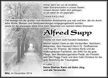 Traueranzeige von Alfred Supp von Südthüringer Presse