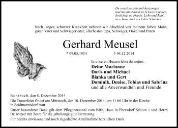 Traueranzeige von Gerhard Meusel von Neue Presse Coburg