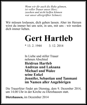 Traueranzeige von Gert Hartleb von Südthüringer Presse
