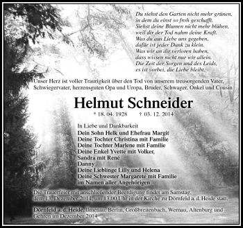Traueranzeige von Helmut Schneider von Südthüringer Presse