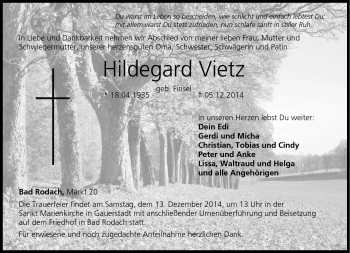Traueranzeige von Hildegard Vietz von Neue Presse Coburg