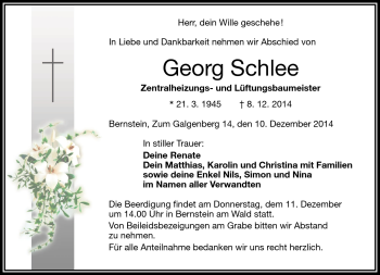 Traueranzeige von Georg Schlee von Frankenpost