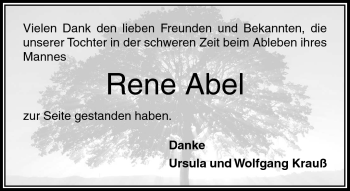 Traueranzeige von Rene Abel von Südthüringer Presse