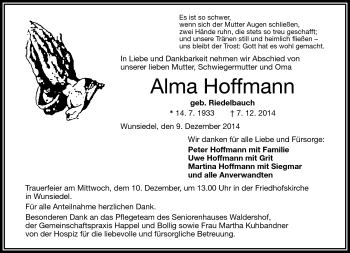 Traueranzeige von Alam Hoffmann von Frankenpost