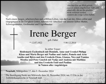 Traueranzeige von Irene Berger von Neue Presse Coburg