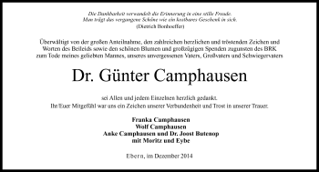 Traueranzeige von Günter Camphausen von Neue Presse Coburg