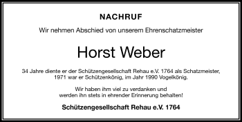 Traueranzeige von Horst Weber von Frankenpost