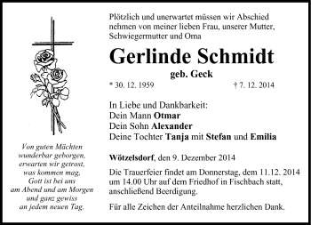 Traueranzeige von Gerlinde Schmidt von Neue Presse Coburg